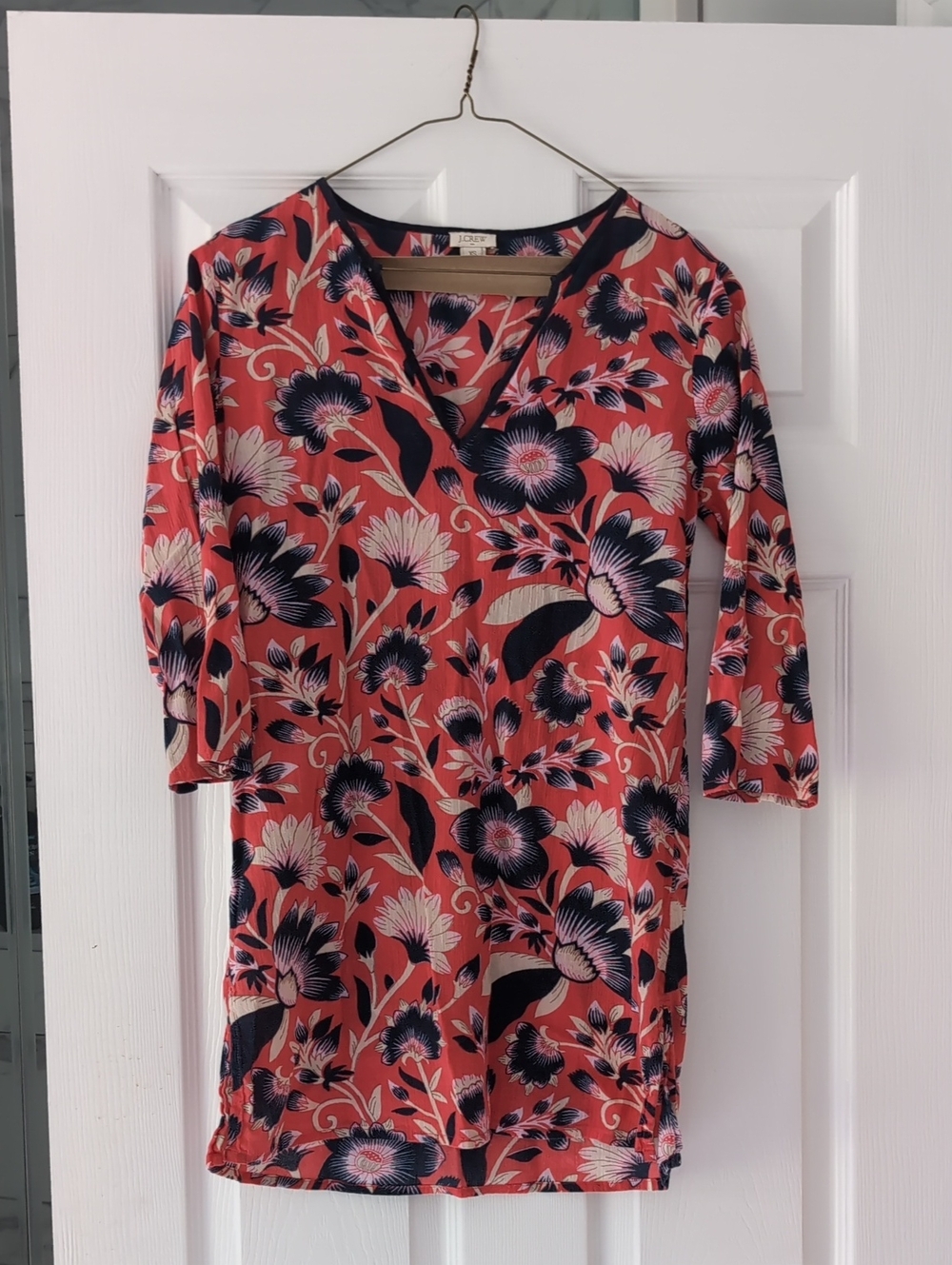 J. Crew Coral Floral Swim Coverup with Navy and Cream Flowers